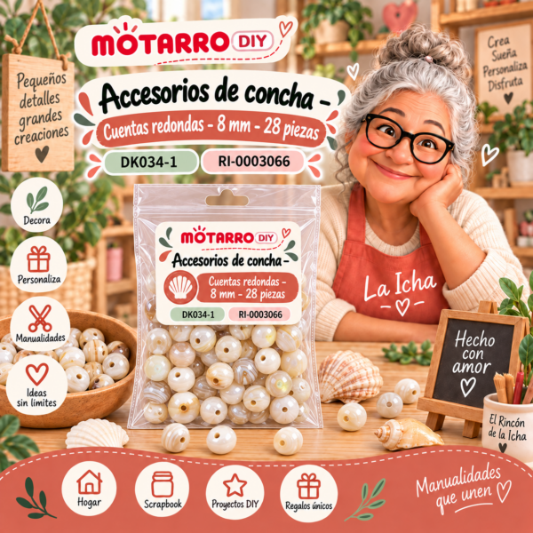 Accesorios de concha – Cuentas redondas – 8 mm – 28 piezas