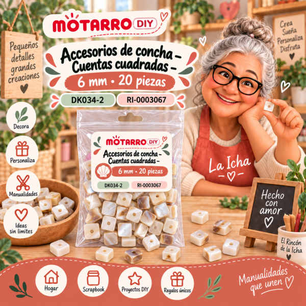 ri-0003067-dk034-2 Accesorios de concha – Cuentas cuadradas – 6 mm – 20 piezas