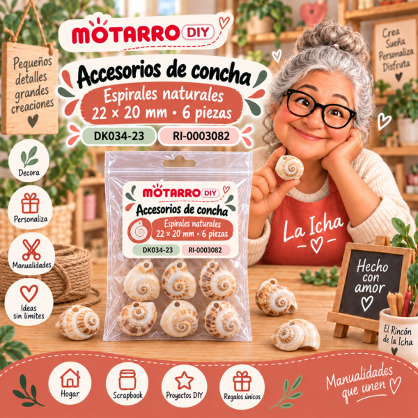 Accesorios de concha – Espirales naturales – 22 × 20 mm – 6 piezas