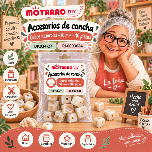 ri-0003084-dk034-27 Accesorios de concha – Cubos naturales – 10 mm – 10 piezas