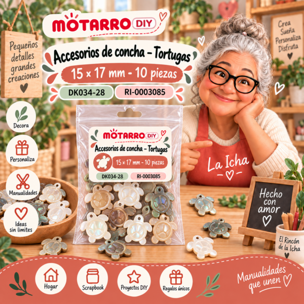 ri-0003085-dk034-28 Accesorios de concha – Tortugas – 15 × 17 mm – 10 piezas