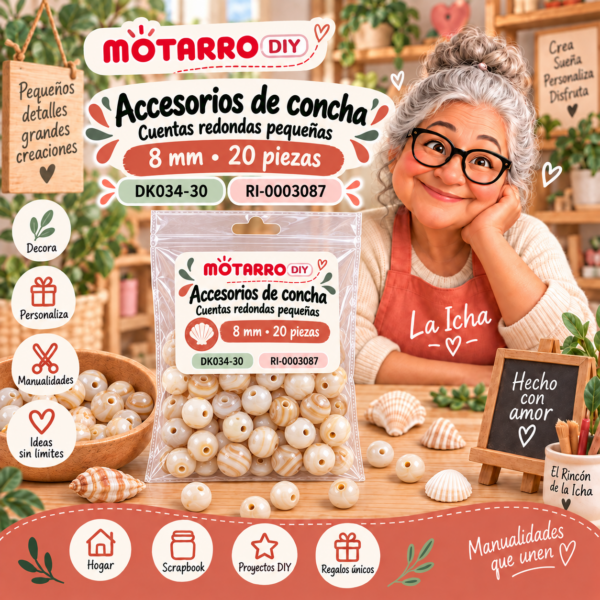 ri-0003087-dk034-30 Accesorios de concha – Cuentas redondas pequeñas – 8 mm – 20 piezas