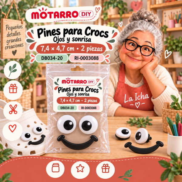 ri-0003088-db034-20 Pines para Crocs – Ojos y sonrisa – 7,4 × 4,7 cm – 2 piezas