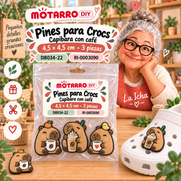 ri-0003090-db034-22 Pines para Crocs – Capibara con café – 4,5 × 4,5 cm – 3 piezas