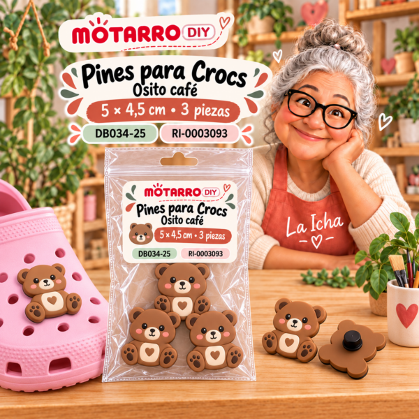 Pines para Crocs – Osito café – 5 × 4,5 cm – 3 piezas