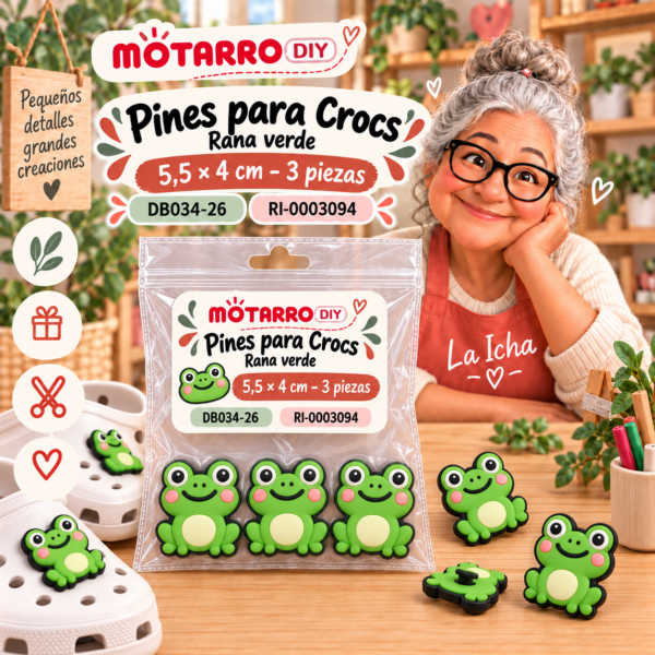 ri-0003094-db034-26 Pines para Crocs – Rana verde – 5,5 × 4 cm – 3 piezas