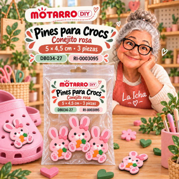 ri-0003095-db034-27 Pines para Crocs – Conejito rosa – 5 × 4,5 cm – 3 piezas