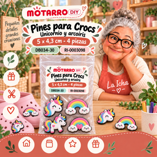 Pines para Crocs – Unicornio y arcoíris – 5 × 4,3 cm – 4 piezas