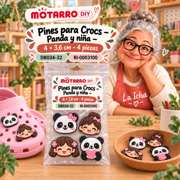 ri-0003100-db034-32 Pines para Crocs – Panda y niña – 4 × 3,6 cm – 4 piezas