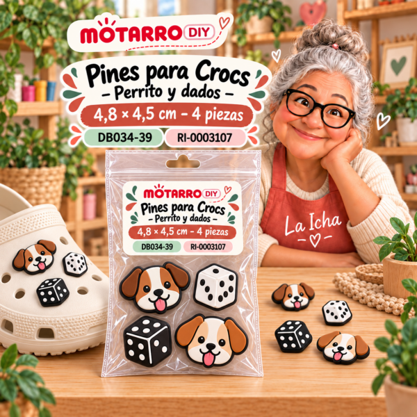 Pines para Crocs – Perrito y dados – 4,8 × 4,5 cm – 4 piezas
