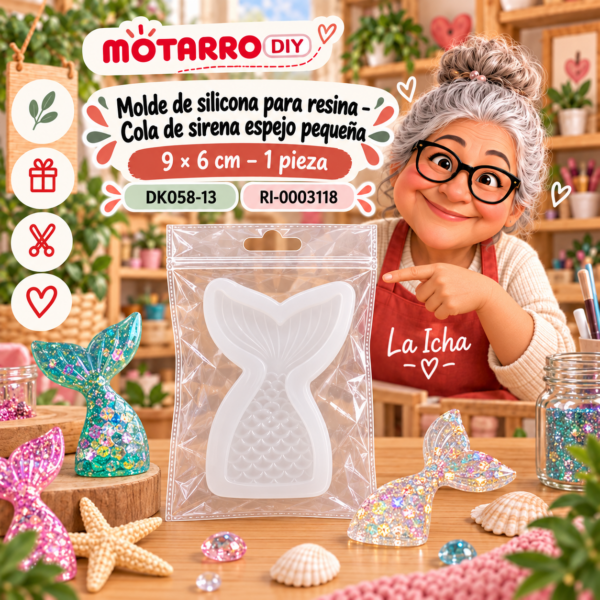 Molde de silicona para resina – Cola de sirena espejo pequeña – 9 × 6 cm – 1 pieza