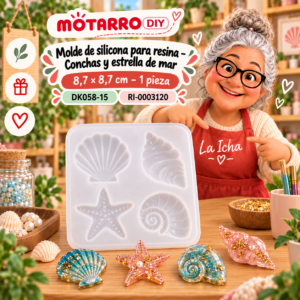 ri-0003120-dk058-15 Molde de silicona para resina – Conchas y estrella de mar – 8,7 × 8,7 cm – 1 pieza