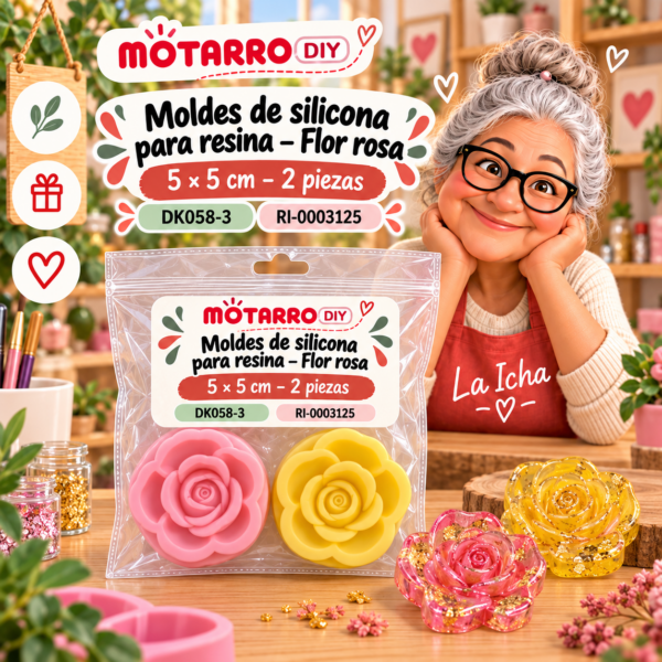 Moldes de silicona para resina – Flor rosa – 5 × 5 cm – 2 piezas