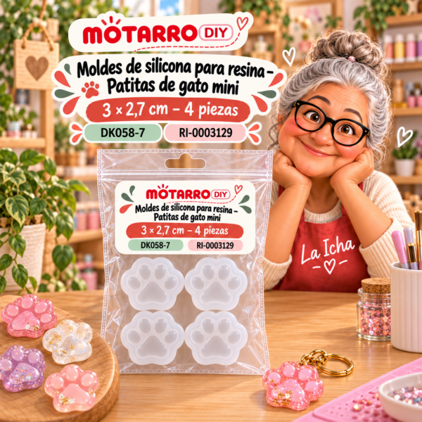 Moldes de silicona para resina – Patitas de gato mini – 3 × 2,7 cm – 4 piezas