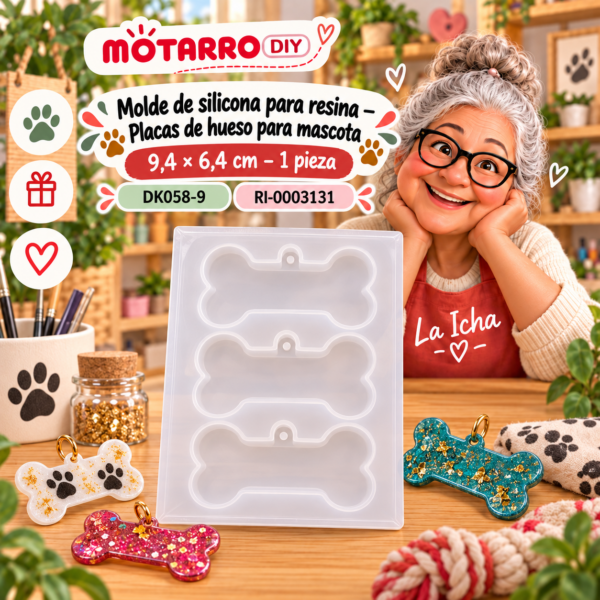 ri-0003131-dk058-9 Molde de silicona para resina – Placas de hueso para mascota – 9,4 × 6,4 cm – 1 pieza