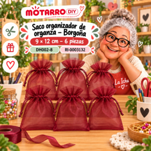 ri-0003132-dh002-8 Saco organizador de organza – Borgoña – 9 × 12 cm – 6 piezas