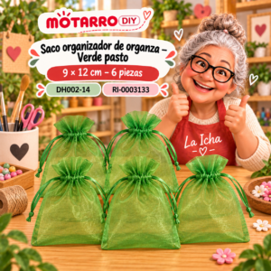 ri-0003133-dh002-14 Saco organizador de organza – Verde pasto – 9 × 12 cm – 6 piezas