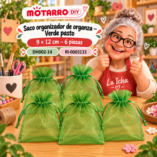 ri-0003133-dh002-14 Saco organizador de organza – Verde pasto – 9 × 12 cm – 6 piezas