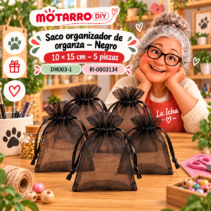 ri-0003134-dh003-1 Saco organizador de organza – Negro – 10 × 15 cm – 5 piezas