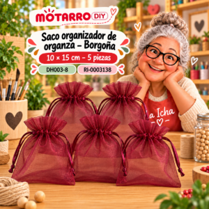 Saco organizador de organza – Borgoña – 10 × 15 cm – 5 piezas
