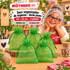 Saco organizador de organza – Verde pasto – 10 × 15 cm – 5 piezas
