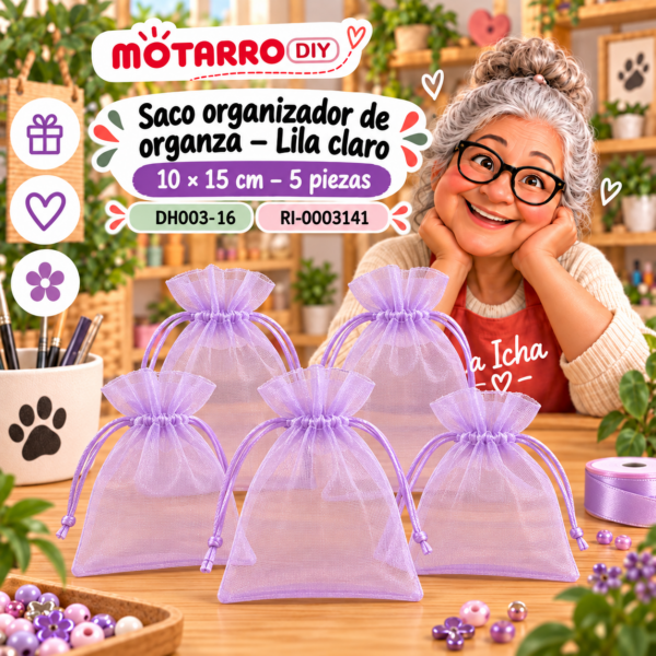 ri-0003141-dh003-16 Saco organizador de organza – Lila claro – 10 × 15 cm – 5 piezas