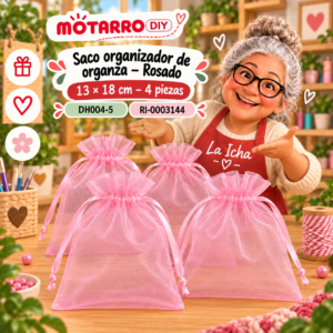 Saco organizador de organza – Rosado – 13 × 18 cm – 4 piezas