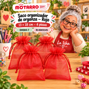 ri-0003145-dh004-7 Saco organizador de organza – Rojo – 13 × 18 cm – 4 piezas