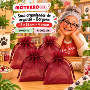 ri-0003146-dh004-8 Saco organizador de organza – Borgoña – 13 × 18 cm – 4 piezas