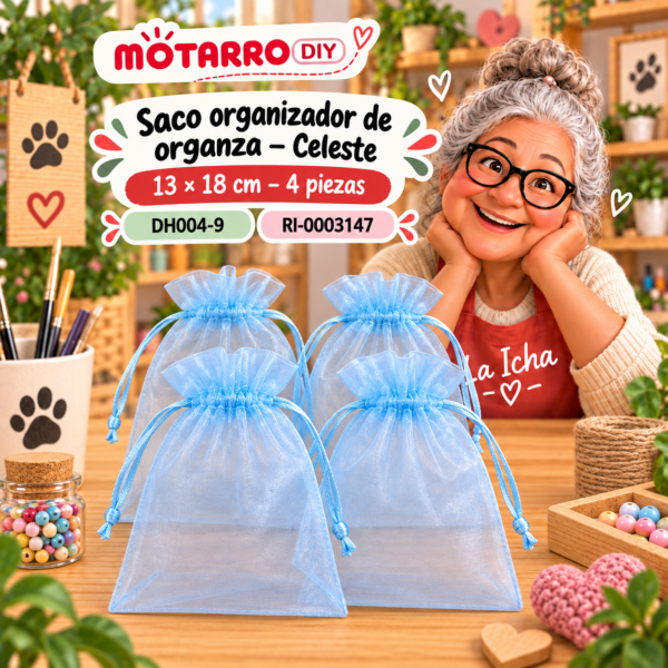 ri-0003147-dh004-9 Saco organizador de organza – Celeste – 13 × 18 cm – 4 piezas