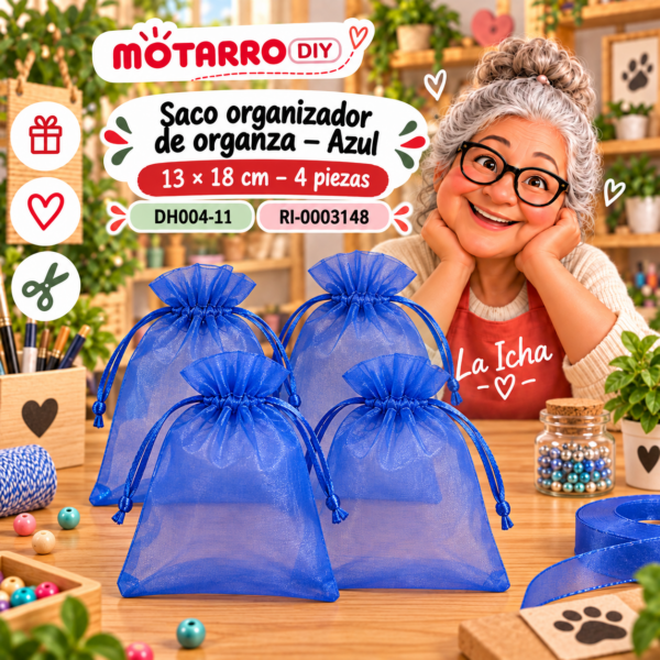 ri-0003148-dh004-11 Saco organizador de organza – Azul – 13 × 18 cm – 4 piezas