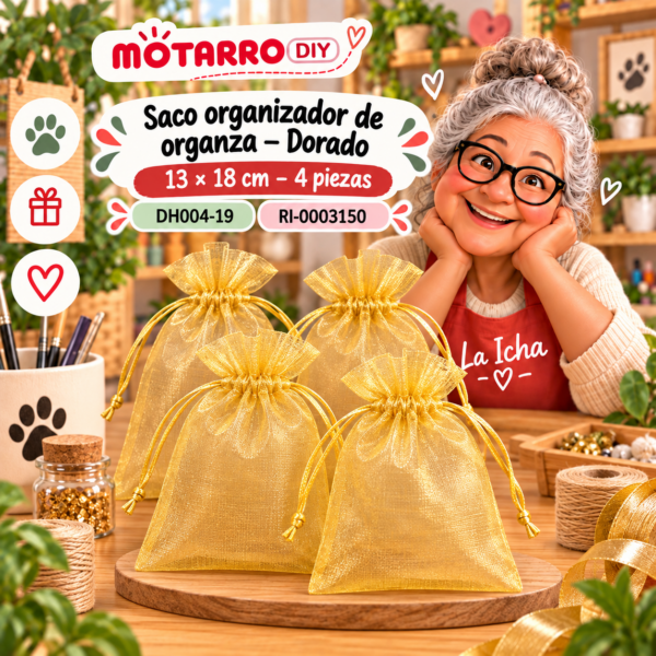 ri-0003150-dh004-19 Saco organizador de organza – Dorado – 13 × 18 cm – 4 piezas