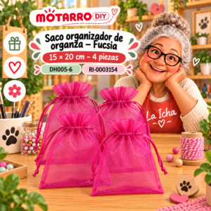 ri-0003154-dh005-6 Saco organizador de organza – Fucsia – 15 × 20 cm – 4 piezas