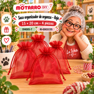 ri-0003155-dh005-7 Saco organizador de organza – Rojo – 15 × 20 cm – 4 piezas