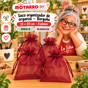 ri-0003156-dh005-8 Saco organizador de organza – Borgoña – 15 × 20 cm – 4 piezas