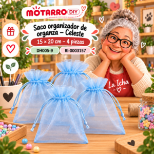 ri-0003157-dh005-9 Saco organizador de organza – Celeste – 15 × 20 cm – 4 piezas