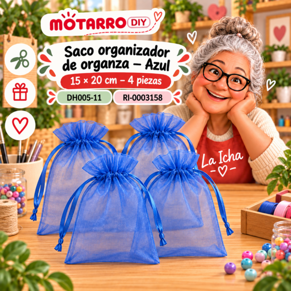 ri-0003158-dh005-11 Saco organizador de organza – Azul – 15 × 20 cm – 4 piezas