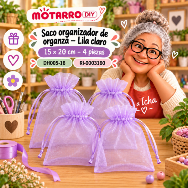ri-0003160-dh005-16 Saco organizador de organza – Lila claro – 15 × 20 cm – 4 piezas