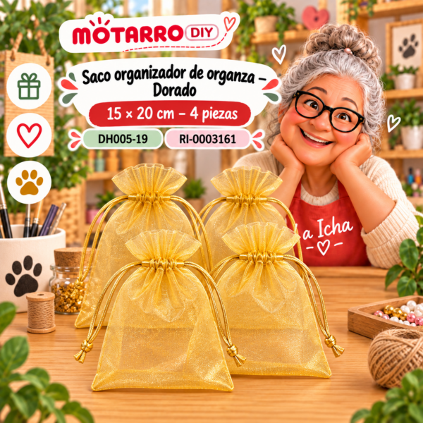 ri-0003161-dh005-19 Saco organizador de organza – Dorado – 15 × 20 cm – 4 piezas
