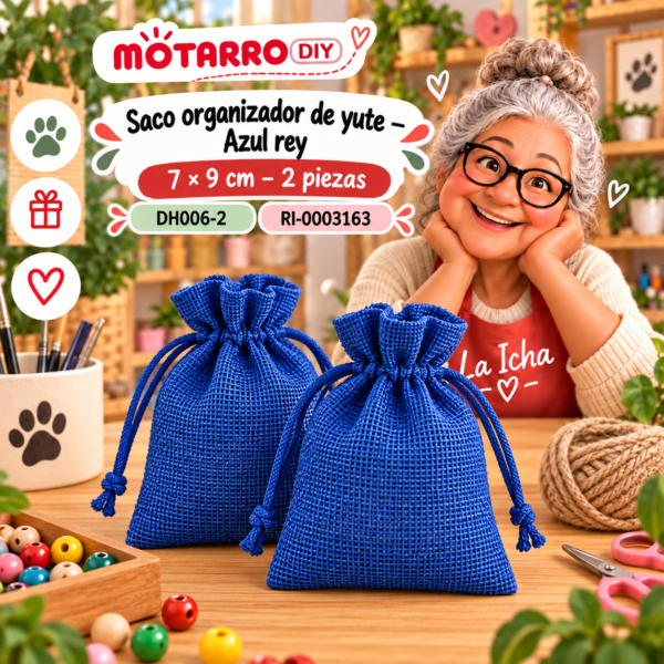 Saco organizador de yute – Azul rey – 7 × 9 cm – 2 piezas