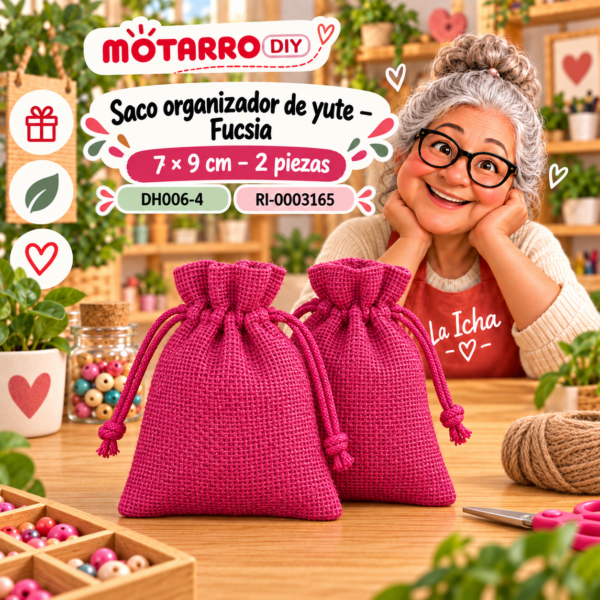 ri-0003165-dh006-4 Saco organizador de yute – Fucsia – 7 × 9 cm – 2 piezas
