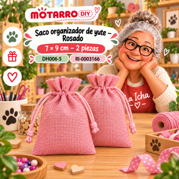 Saco organizador de yute – Rosado – 7 × 9 cm – 2 piezas