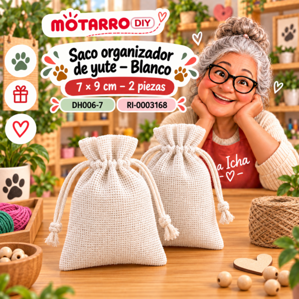 Saco organizador de yute – Blanco – 7 × 9 cm – 2 piezas