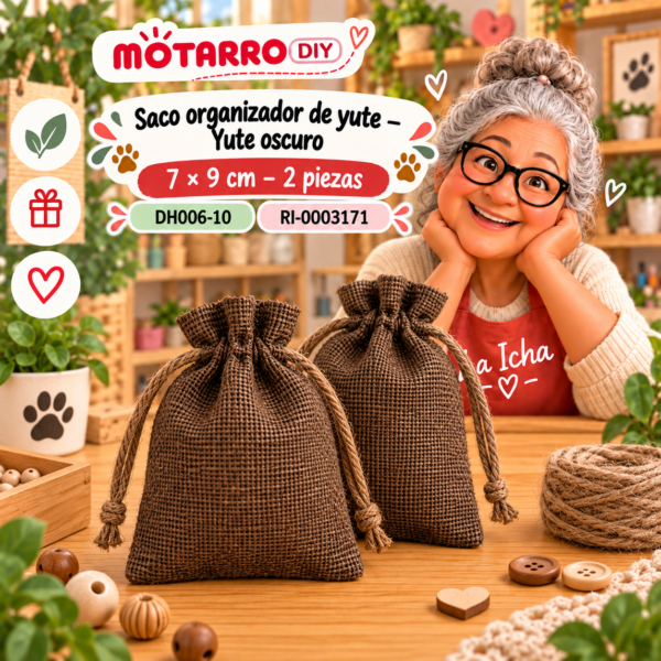 Saco organizador de yute – Yute oscuro – 7 × 9 cm – 2 piezas