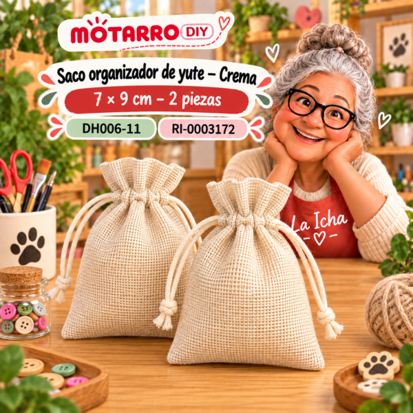 Saco organizador de yute – Crema – 7 × 9 cm – 2 piezas