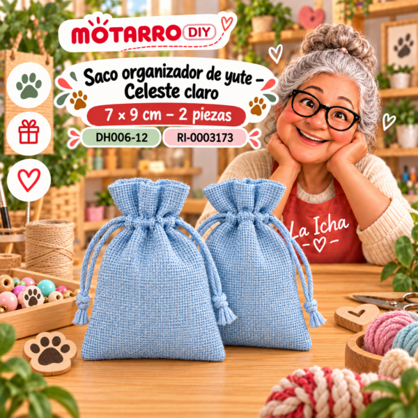 ri-0003173-dh006-12 Saco organizador de yute – Celeste claro – 7 × 9 cm – 2 piezas