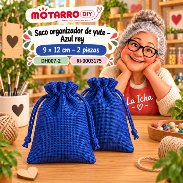Saco organizador de yute – Azul rey – 9 × 12 cm – 2 piezas