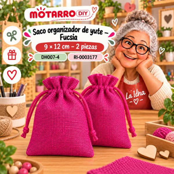 ri-0003177-dh007-4 Saco organizador de yute – Fucsia – 9 × 12 cm – 2 piezas
