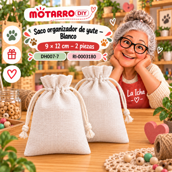 ri-0003180-dh007-7 Saco organizador de yute – Blanco – 9 × 12 cm – 2 piezas
