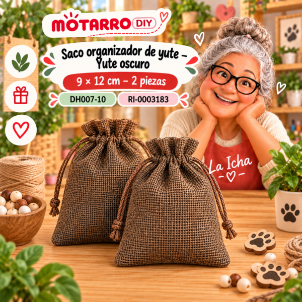 Saco organizador de yute – Yute oscuro – 9 × 12 cm – 2 piezas